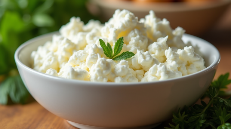 Cottage cheese and cream cheese placed side by side for comparison.