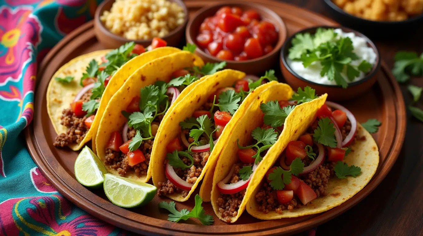 A delicious Mexican meal featuring fresh corn tortillas, tacos, avocado, and salsa.