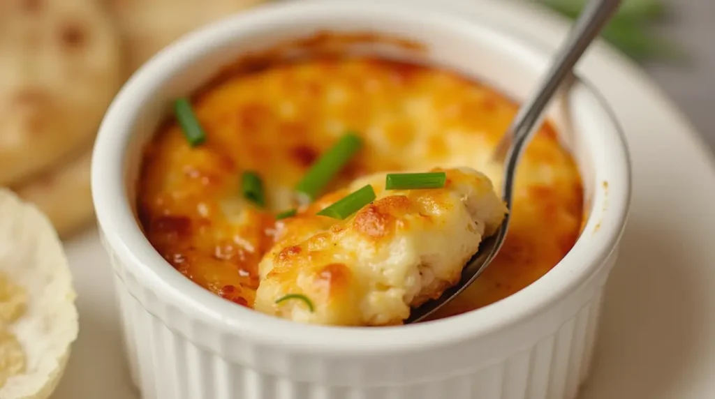 A gourmet dish featuring a golden caramelized crust, elegantly served in a ramekin with fresh herbs.