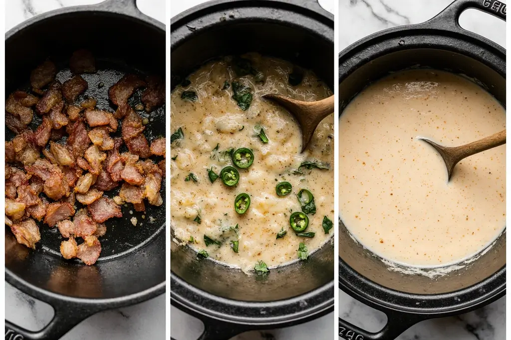 From crispy bacon to silky cheese done in simple steps.