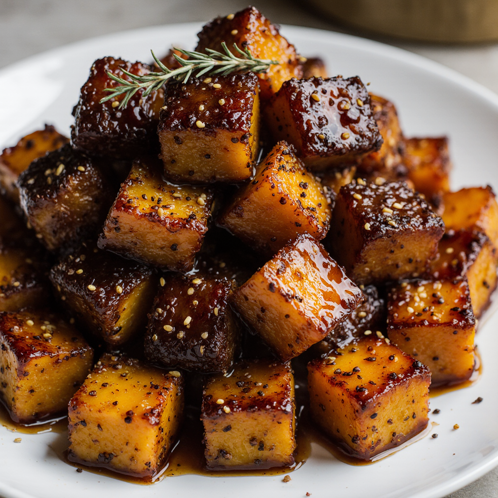 Proven Caramelized Butternut Squash Cubes Glazed with Brown Sugar and Herbs