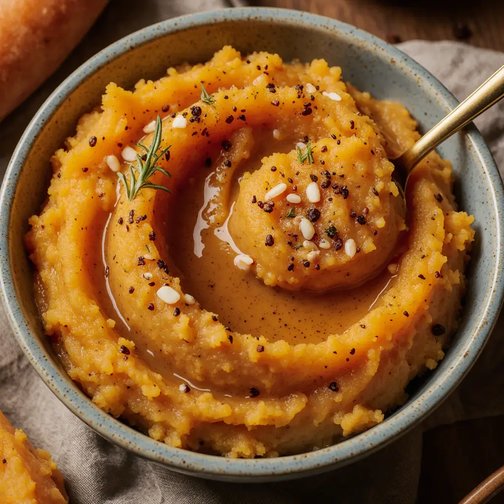 Tired of sugary sweet potato casserole? Discover the best Mashed Sweet Potatoes Savory recipe! This creamy, comforting, and healthy side dish with garlic and herbs is ready in about 30 minutes. Perfect for holidays or any weeknight dinner.