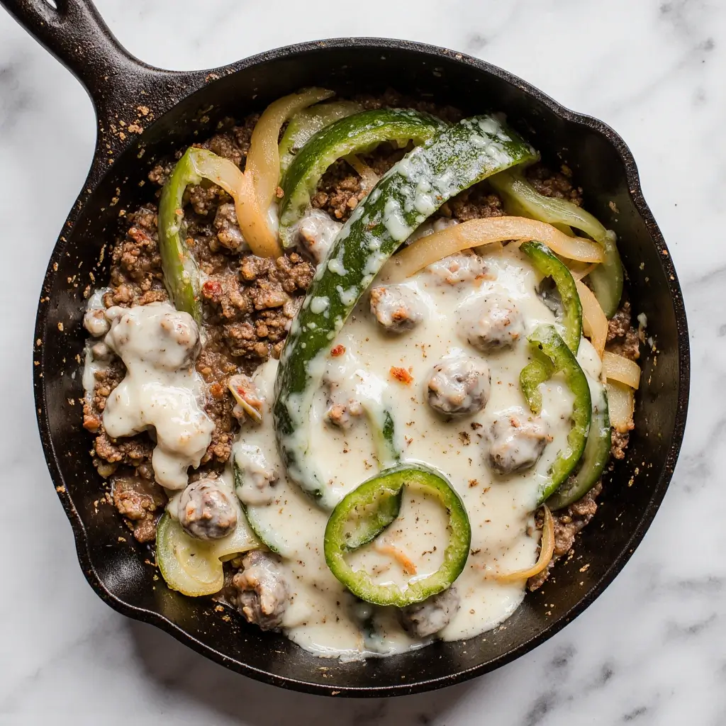 packed with juicy beef, tender peppers, onions, and melty cheese—all made in one pan. It’s a simple, low-carb dinner that fits perfectly into keto and healthy meal plans without losing bold flavor.