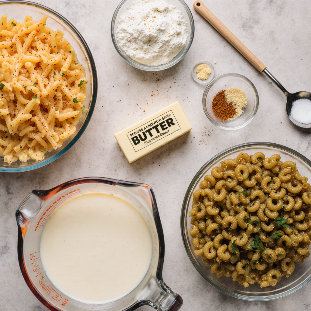 Golden-brown meatballs over spiral pasta in a white casserole dish, drenched in rich tomato sauce being poured from a glass bowl.