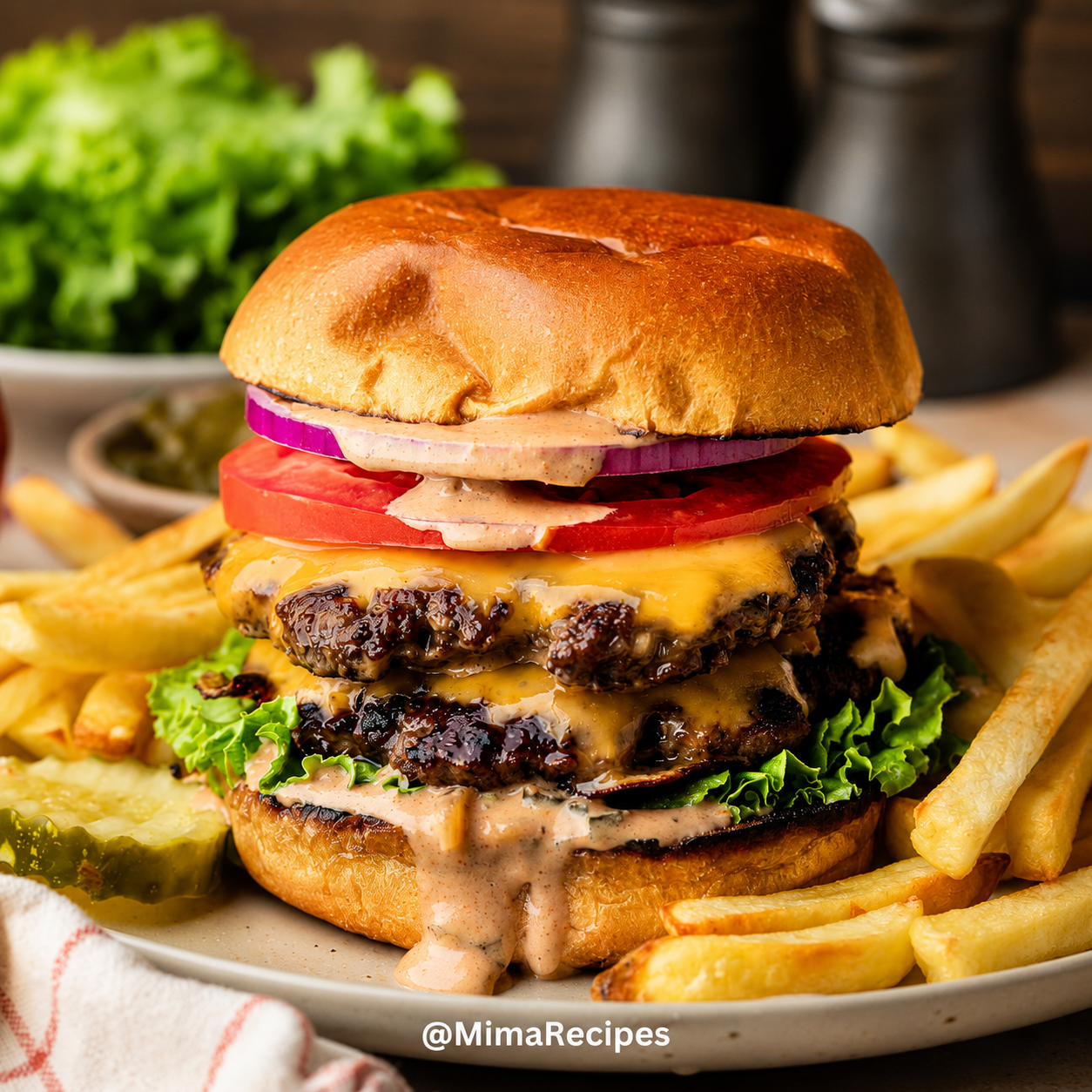 Fresh ingredients ready to make juicy homemade cheeseburgers.