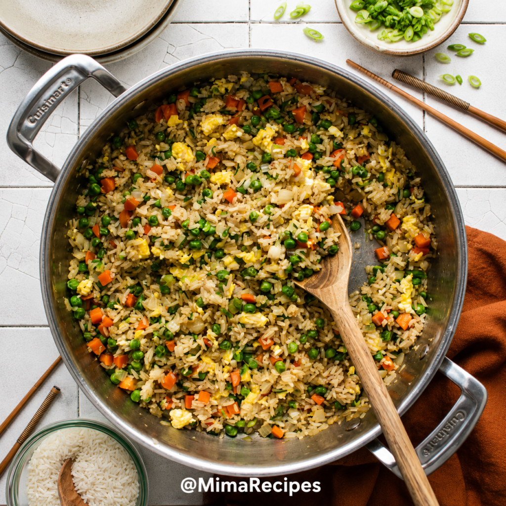 Easy homemade fried rice loaded with vegetables and fluffy rice.