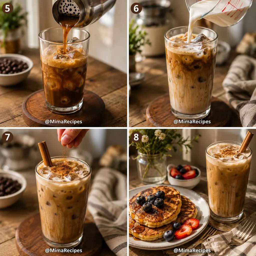 Homemade Brown Sugar Shaken Espresso served over ice with creamy oat milk, cinnamon, and rich espresso in a tall glass.