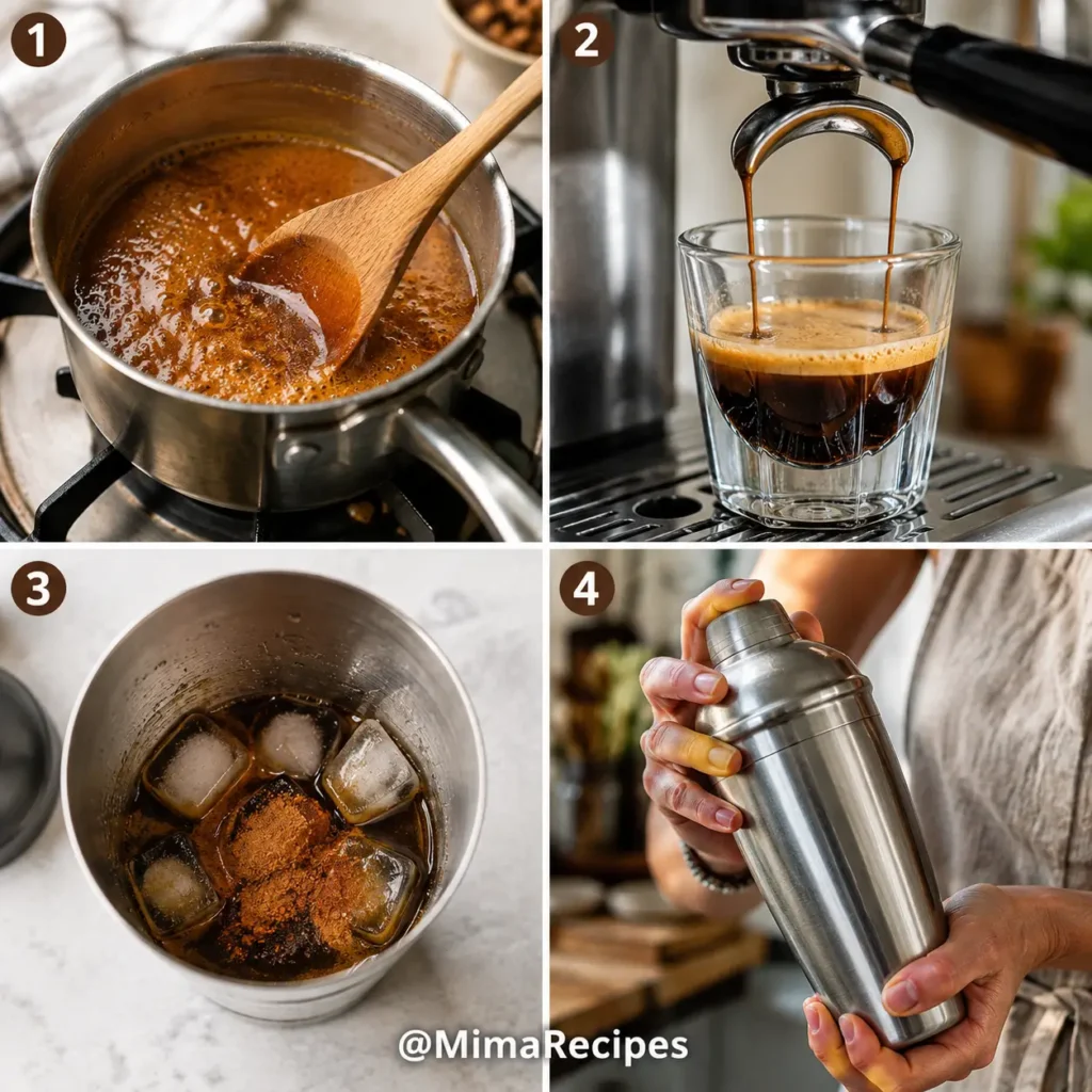 Homemade Brown Sugar Shaken Espresso served over ice with creamy oat milk and cinnamon in a tall glass.