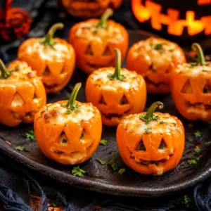 Jack-o’-Lantern stuffed mini peppers with creamy melted cheese