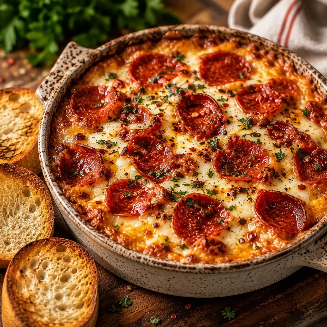 Pepperoni cheese appetizer with melted cheese and crispy pepperoni