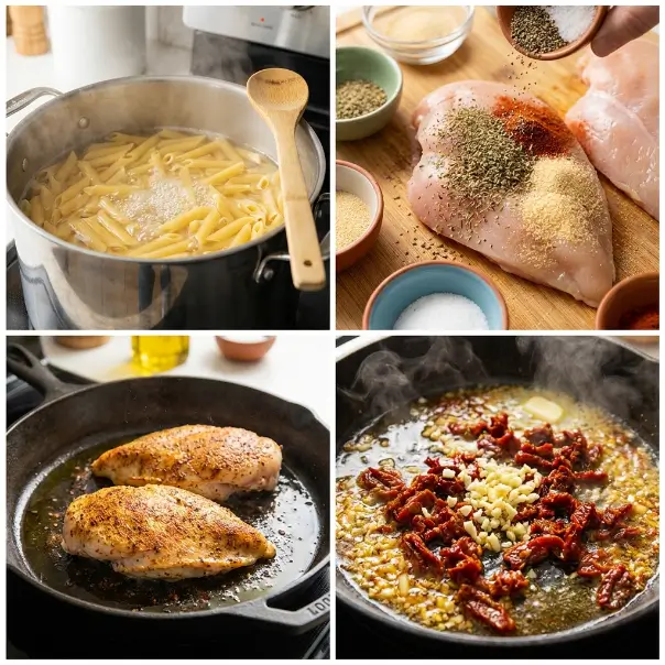 Creamy Tuscan Chicken Pasta Sauce Steps
