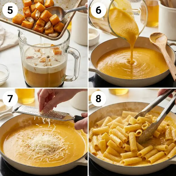 Creamy Butternut Squash Pasta Steps 5–8