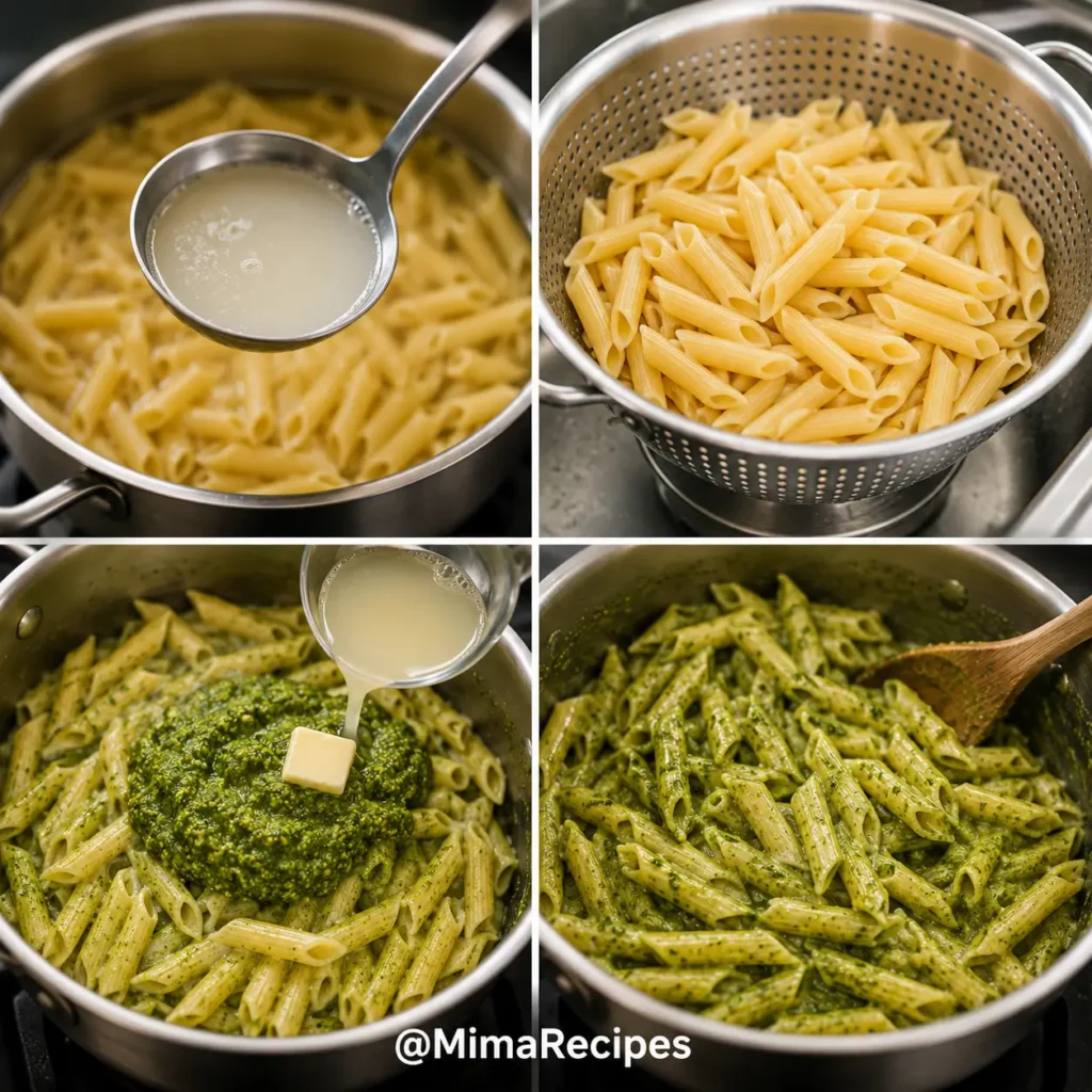 Easy step-by-step process for making creamy Homemade Basil Pesto Pasta with fresh basil pesto.